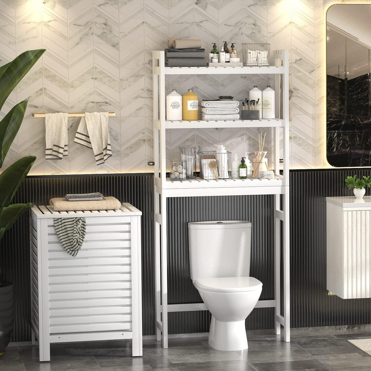 Homykic Over The Toilet Storage, 3-Tier Bamboo Bathroom Shelf, White