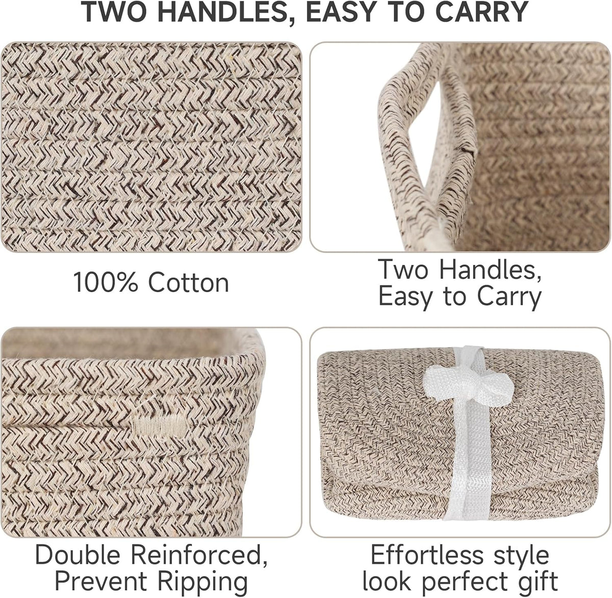 3 Pack Small Storage Baskets for Organizing, 11.8×7.8×5.1", Mixed Brown