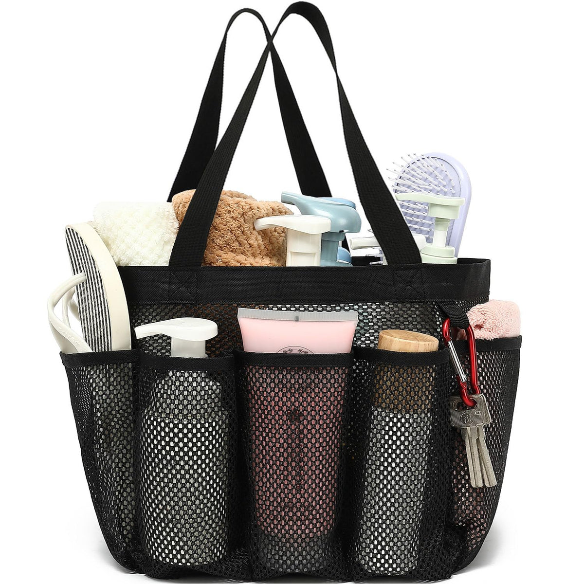Fammart Mesh Shower Caddy Portable for College Dorm Room Essentials, Odorless Polyester Large Shower Tote Bag with Dual Handles, 8-Pocket Quick-Dry Toiletry Organizer for Travel, Beach, Camping, Gym