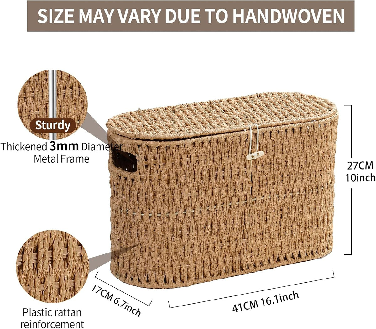 Coeusy Toilet Paper Storage Basket with Lid, Paper Rope Wicker Basket for Bathroom Organizers and Storage, Toilet Paper Holder for Up to 6 Mega Rolls, Boho Hand-Woven Decorative Decor, Natural