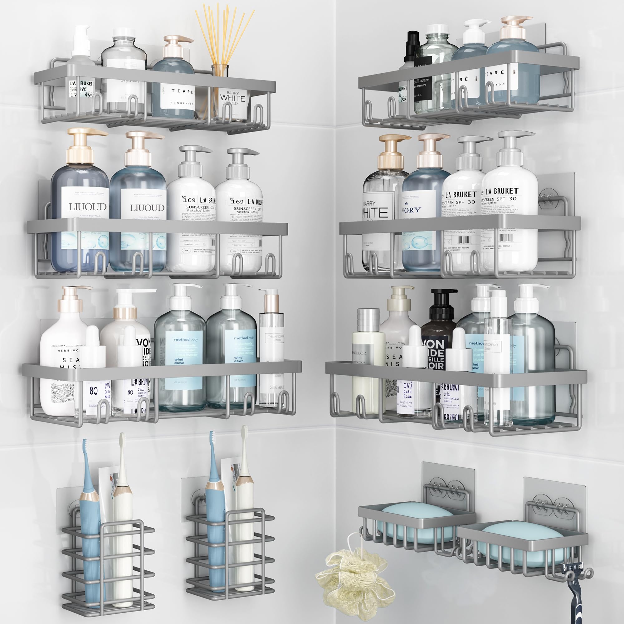 Liuoud 5 Pack Shower Caddy for Inside Shower, Gold Bathroom Storage Decor
