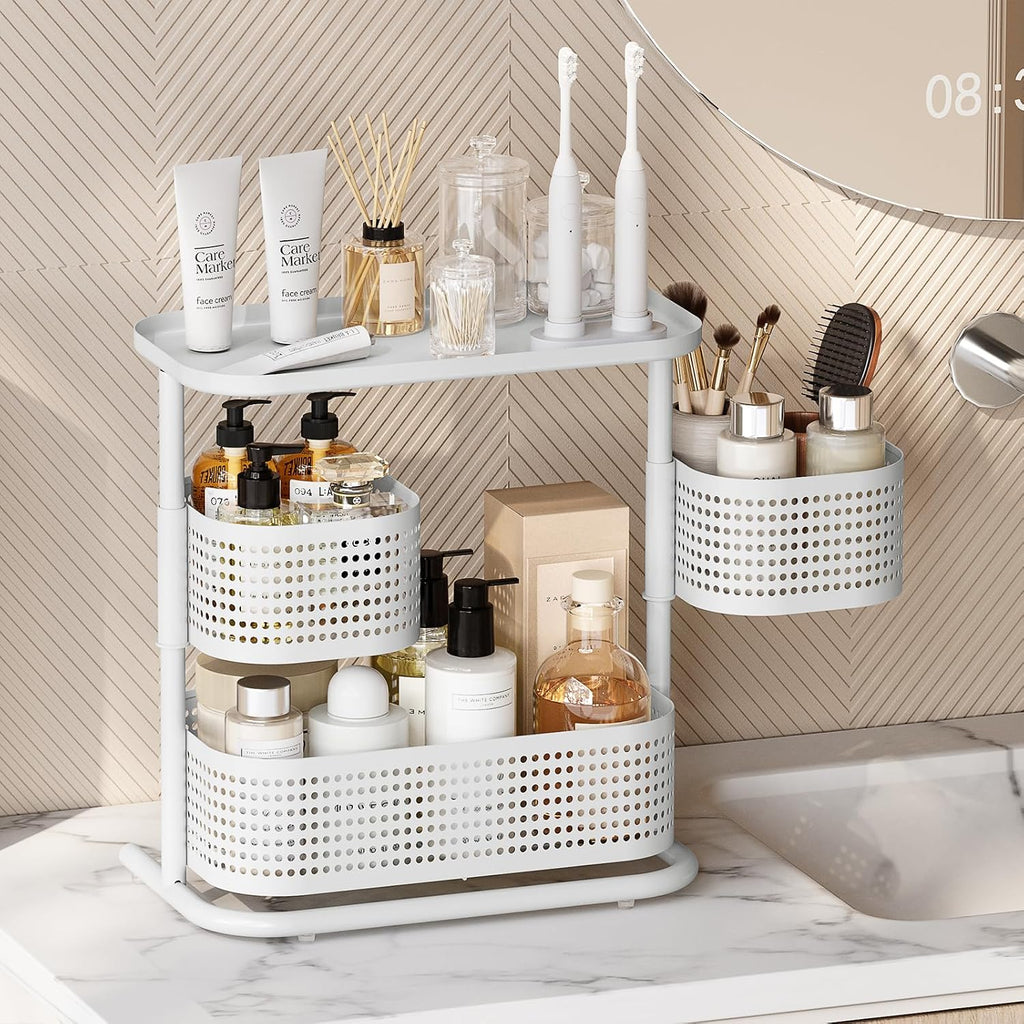 KINGRACK Metal Bathroom Counter Organizer，Rotating Countertop Storage Shelf
