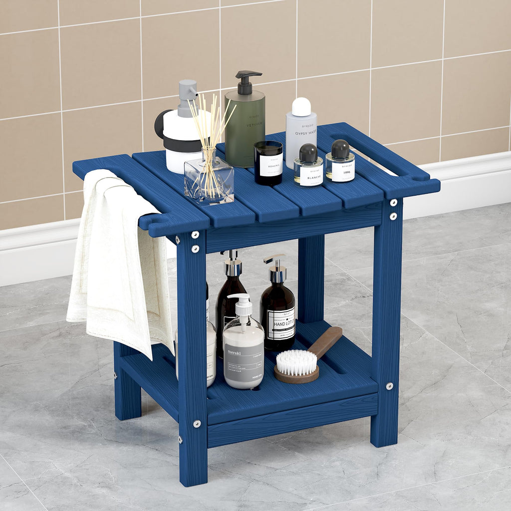 Plawdlik Shower Stool with Shelf, HDPE Weather‑Resistant Shower Bench