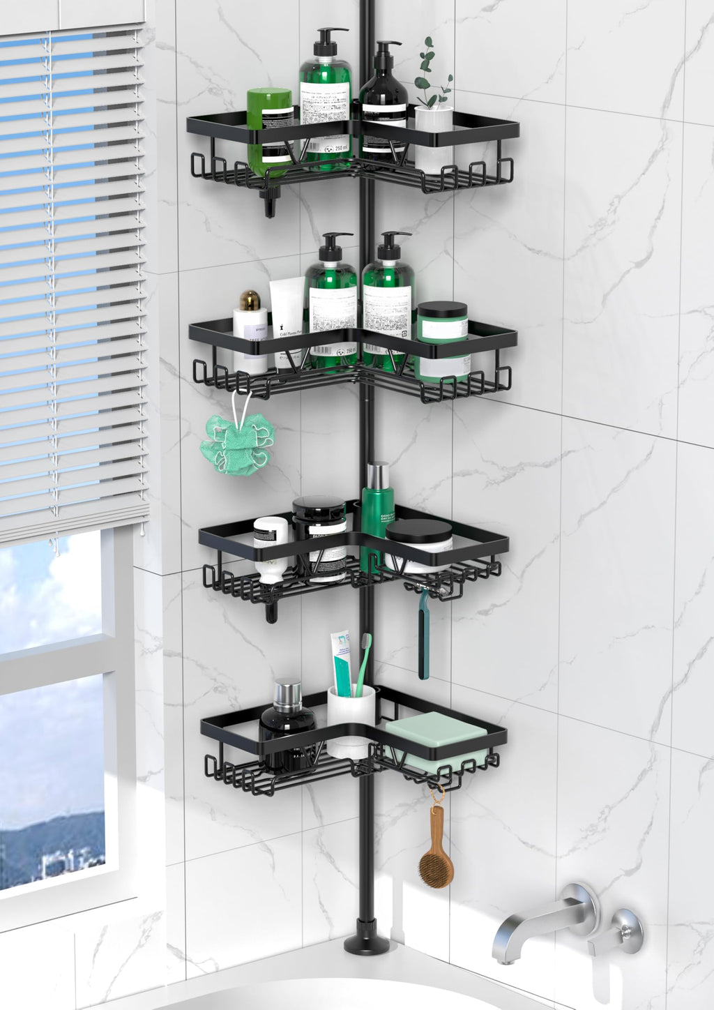 DAOYA Corner Shower Caddy Tension Pole 4 Tier Shower Caddy Organizer Black