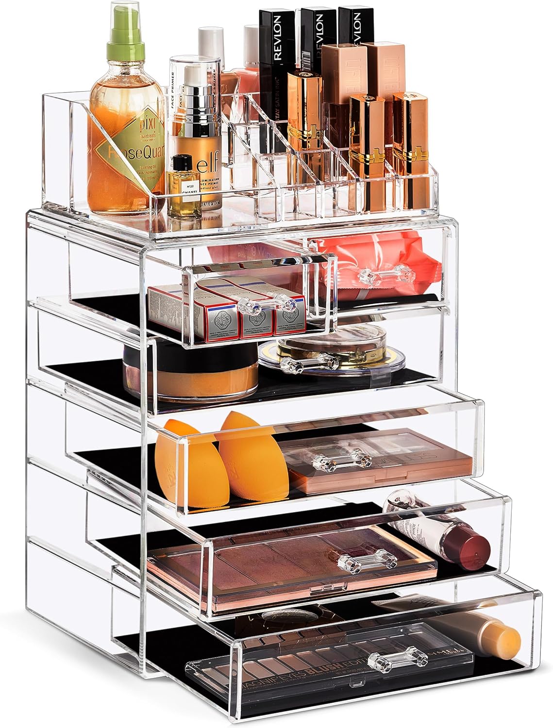 Sorbus Makeup Organizer, 6-Drawer Acrylic 2-Piece Set (Clear)