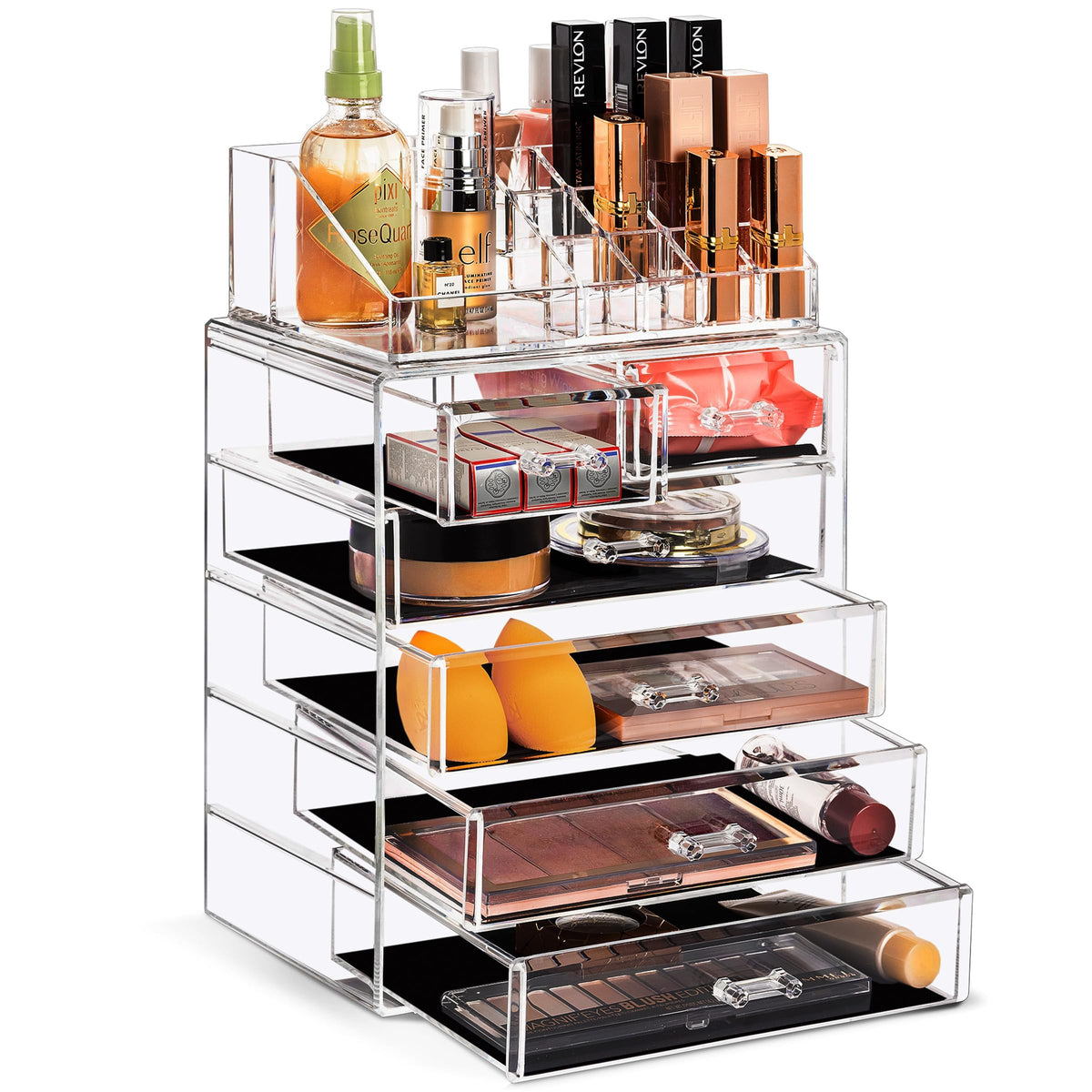 Sorbus Makeup Organizer, 6-Drawer Acrylic 2-Piece Set (Clear)