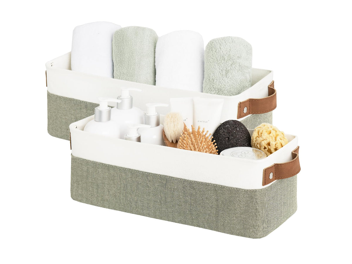 StorageWorks Narrow Storage Bins, Long Baskets, Brown and Beige, 2-Pack