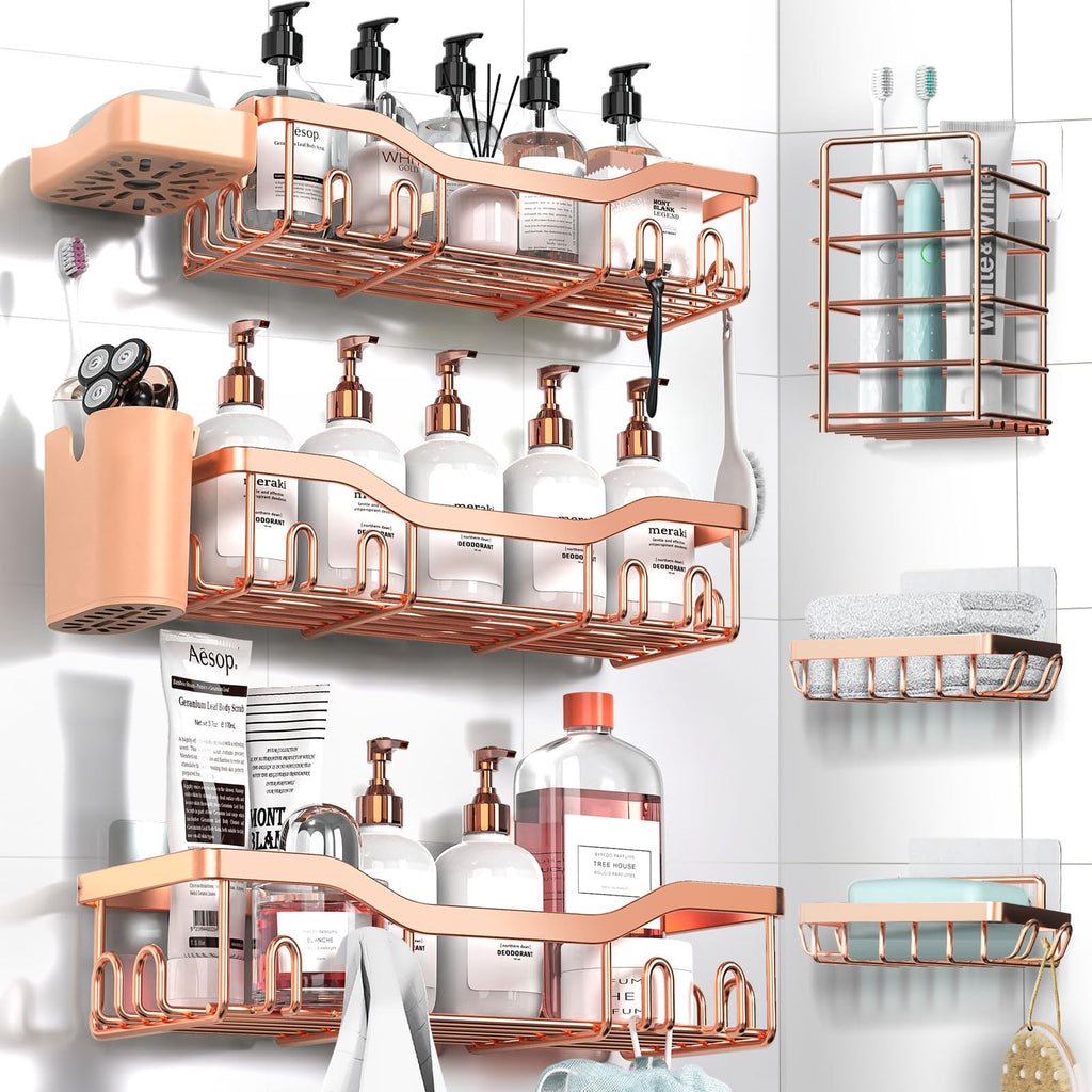 NESOMI 7-Pack Shower Caddy Adhesive,Stainless Steel Shower Organizer Shelf