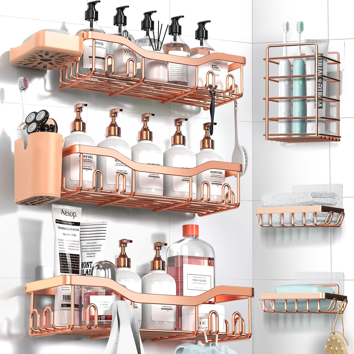NESOMI 7-Pack Shower Caddy Adhesive,Stainless Steel Shower Organizer Shelf