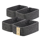 MiniArk Small Storage Baskets for Organizing | Closet Organizer Bins | Shelf Toy Basket | Woven Rope Baskets | Cube Decorative Box | Shallow Basket | L11.5xW7.5xH4.7| Brown