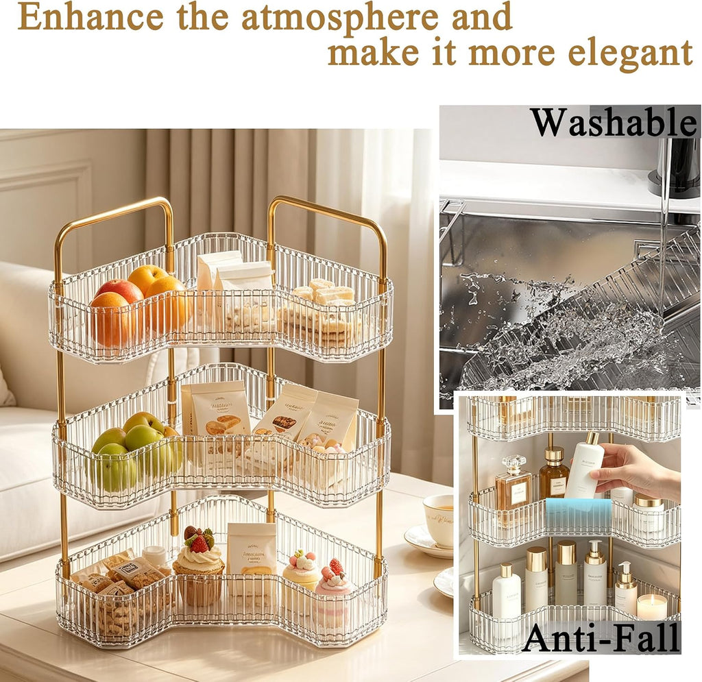 3-Tier Corner Bathroom Organizer, Skincare Vanity Counter Shelf Clear