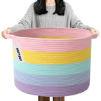 Large Woven Blanket Basket,65L Cotton Rope Laundry Basket