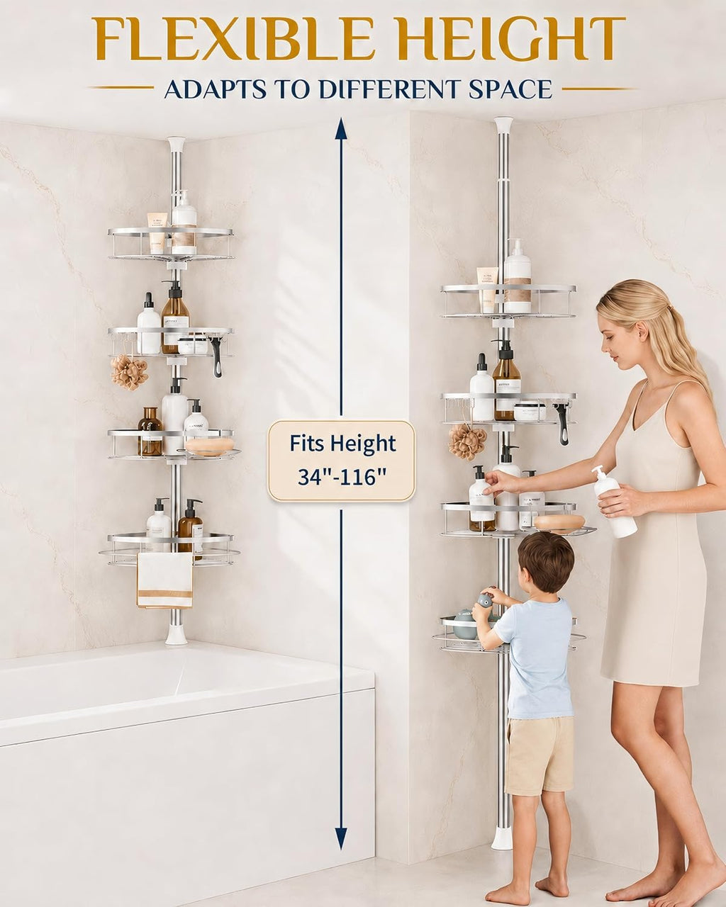 SEIRIONE Rustproof Corner Shower Caddy Tension Pole for Bathroom Organizers