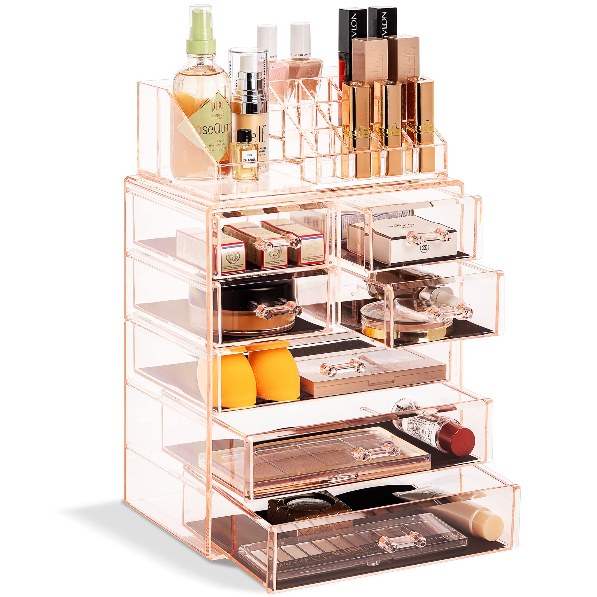 Sorbus Makeup Organizer, 6-Drawer Acrylic 2-Piece Set (Clear)