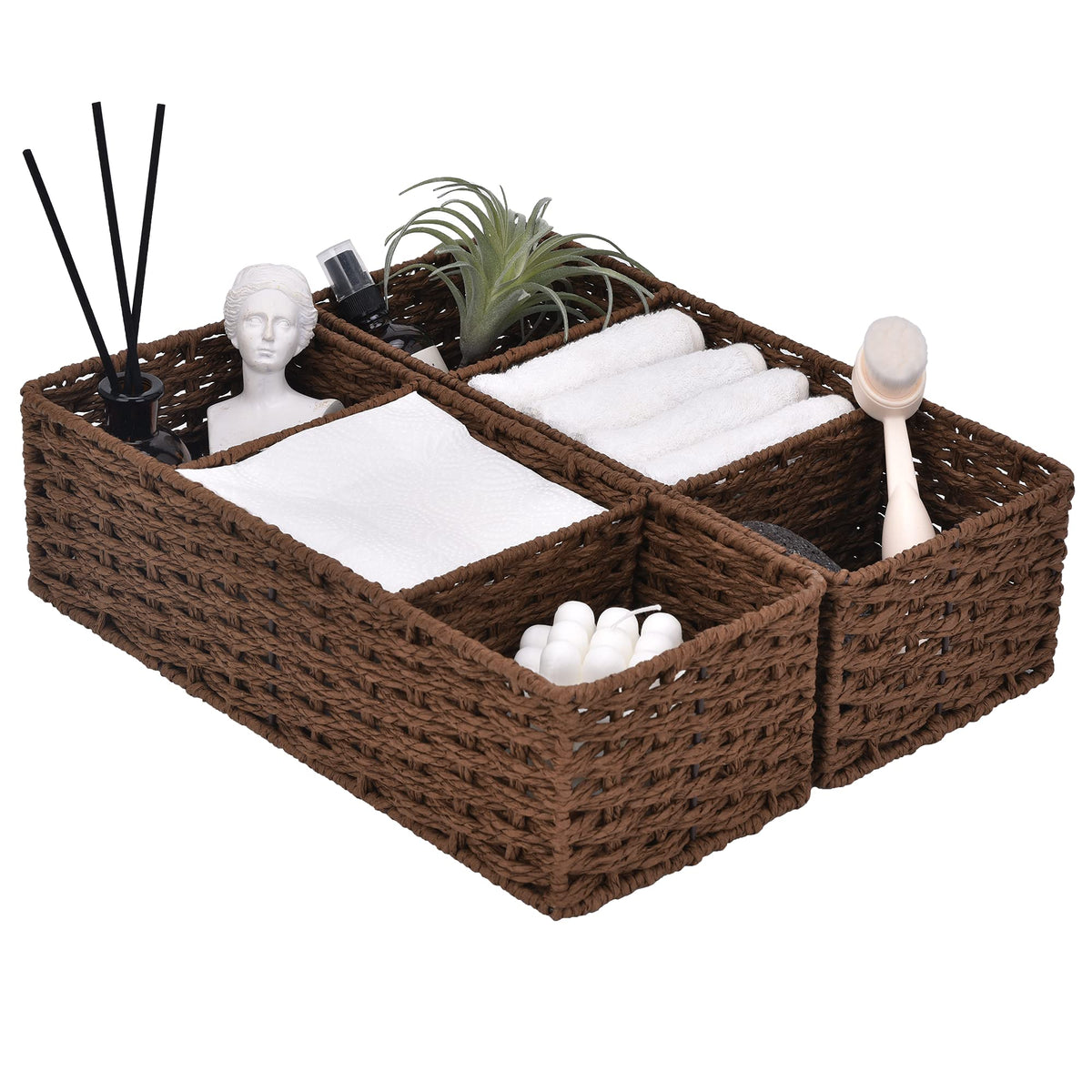 StorageWorks Toilet Paper Basket, 3-Section Water Hyacinth Storage Baskets