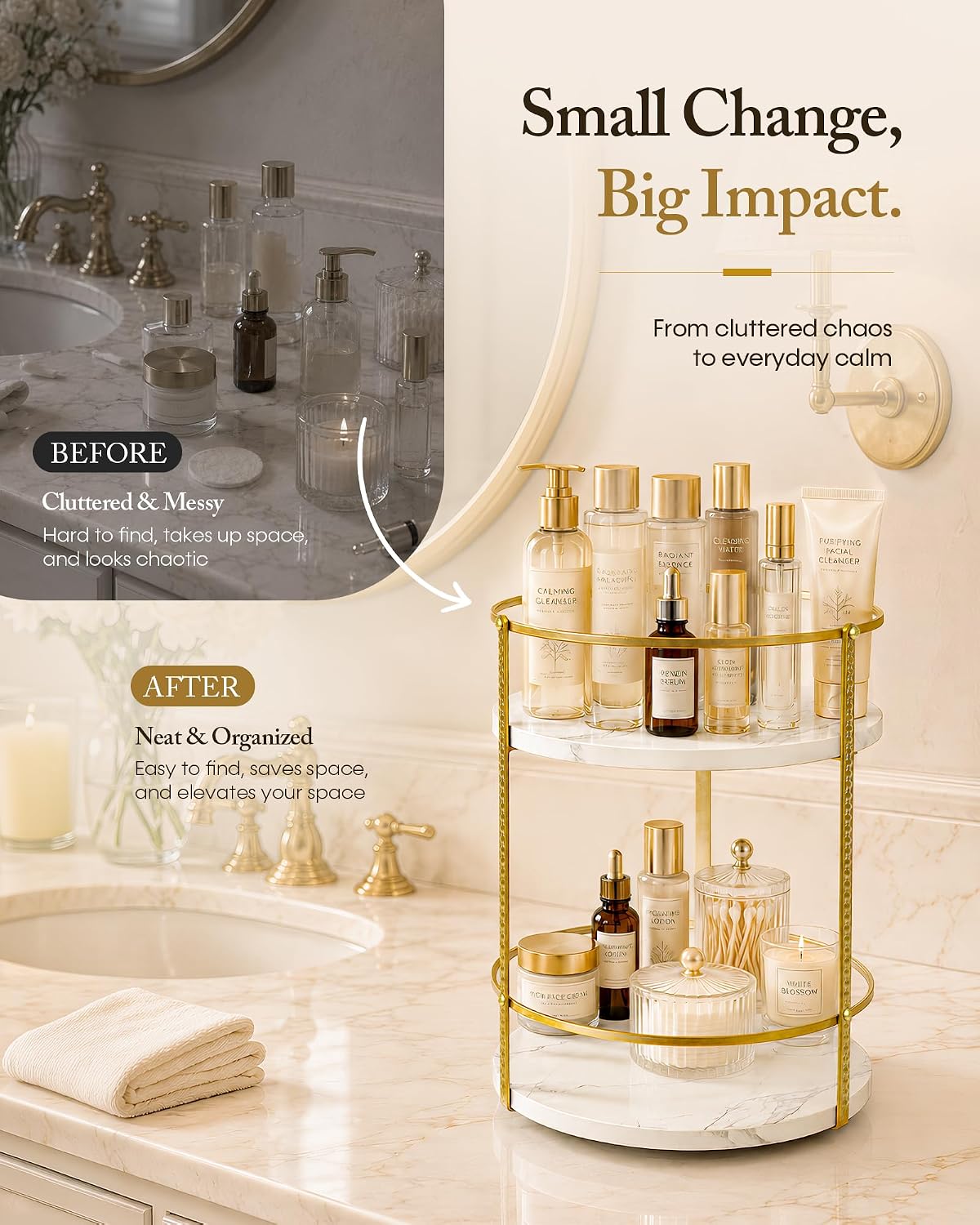 Rotating Bathroom Counter Organizer, 2-Tier Makeup Organizer