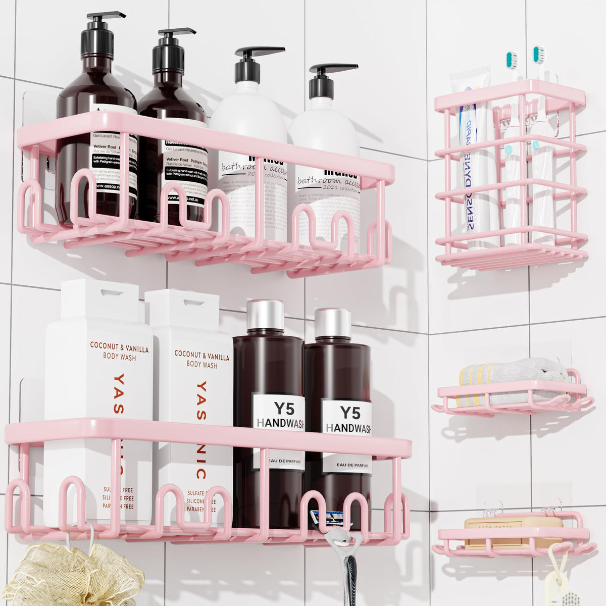 YASONIC Shower Caddy Adhesive, Rustproof Shower Organizer, Wall Shower Rack