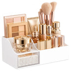HBlife Makeup Organizer with Drawer – Cosmetic Storage for Vanity, Bathroom Countertop & Dresser, Skincare Organizer with Brush Holder, Beauty Display Case (Clear)