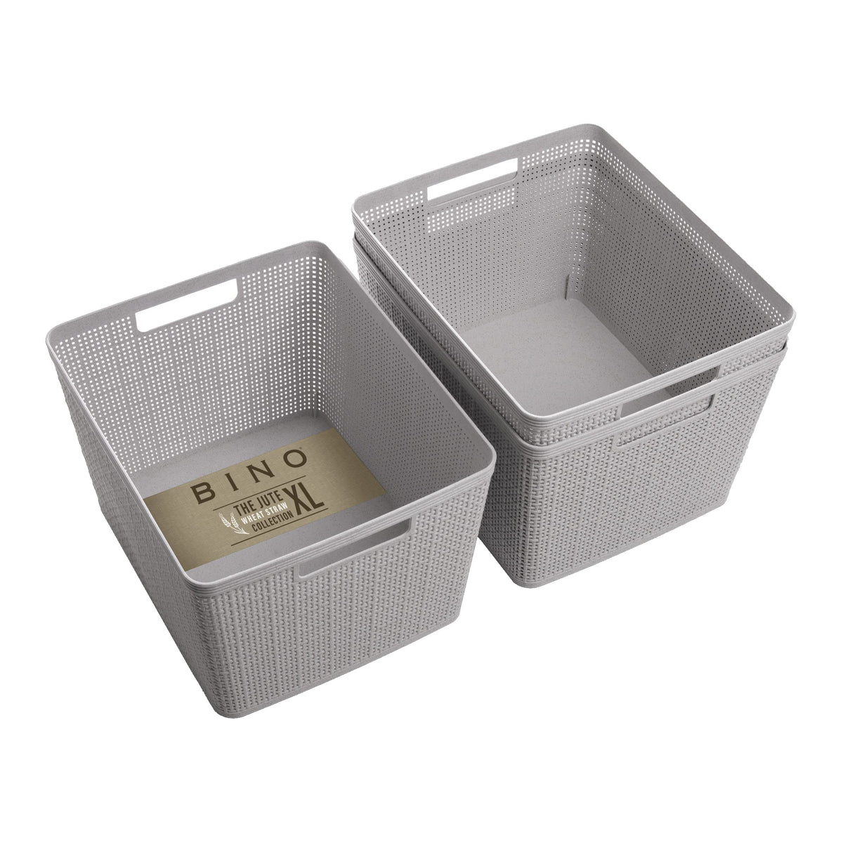 BINO | Woven Plastic Basket | Small (Natural), 5-Pack | THE JUTE COLLECTION | Home Organization, Space - Saving Storage, Stylish Design | Jute Basket | Plastic Storage Basket