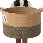 Large Woven Blanket Basket,65L Cotton Rope Laundry Basket