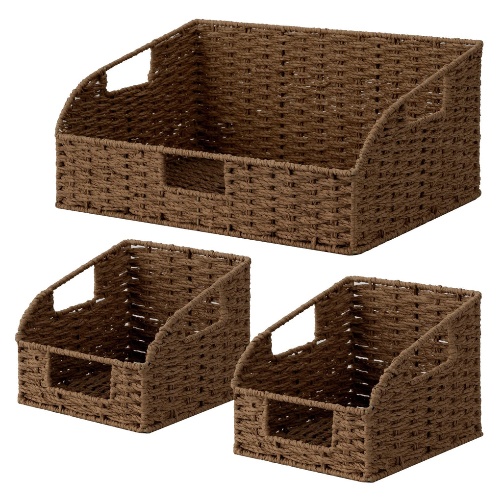 StorageWorks Pantry Baskets for Organizing, Wicker Basket with Built-in Handles, Handwoven Wicker Storage Baskets, Water Hyacinth for Shelves, 2 Pack