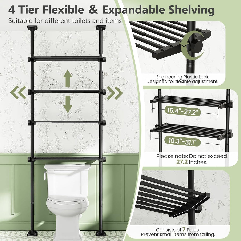 Over The Toilet Storage Shelf No Drill 4-Tier Adjustable Bathroom Organizer
