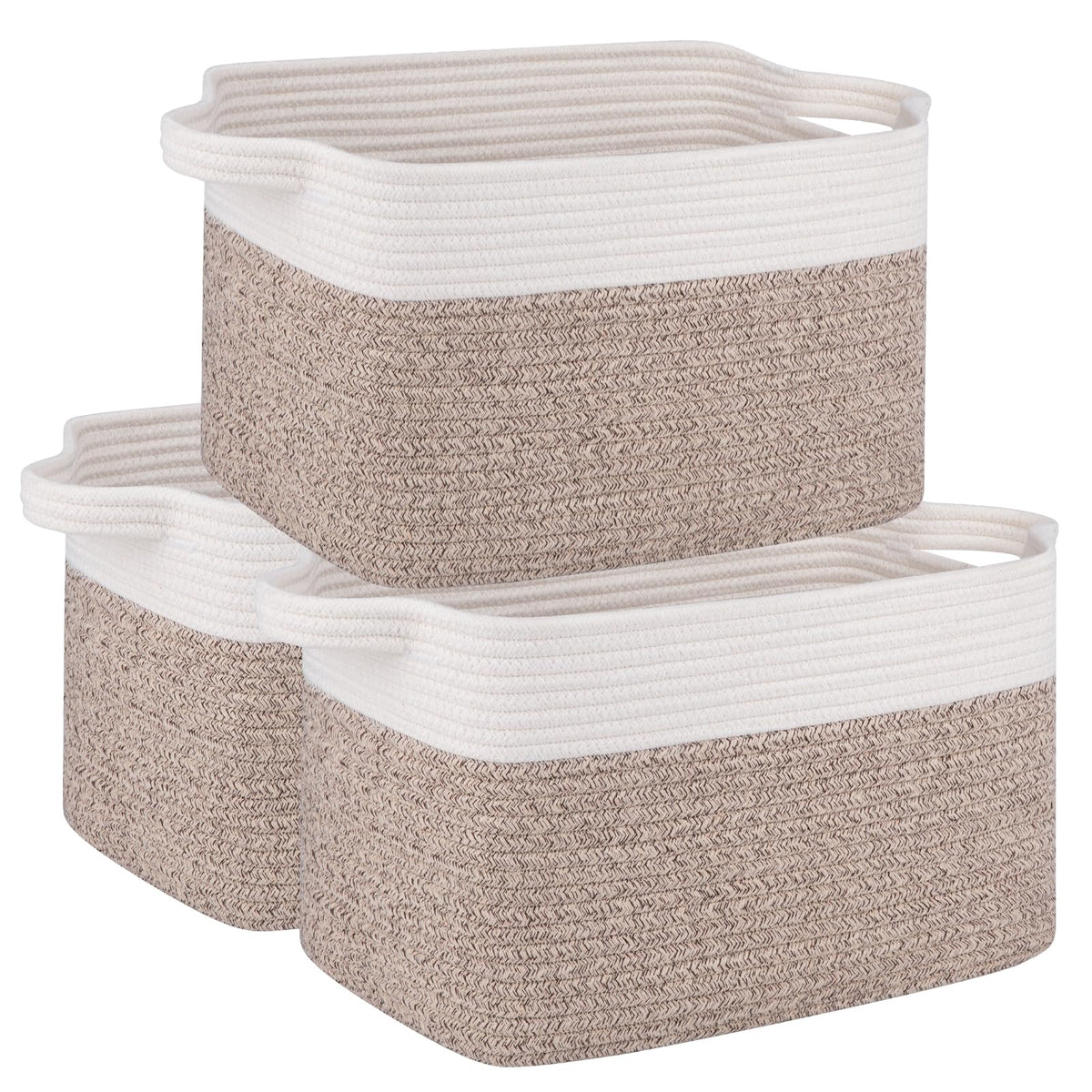 OIAHOMY 3-Pack Storage Basket Organizing Woven Basket for Shelves Brown