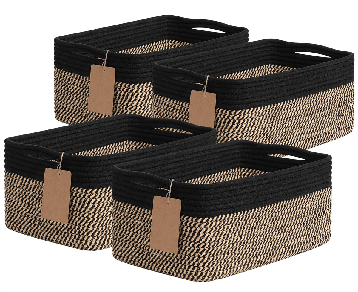 Goodpick 4 Pack Storage Baskets for Organizing Shelves, Light Brown & White