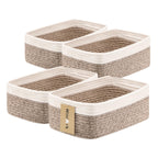 MiniArk Small Storage Baskets for Organizing | Closet Organizer Bins | Shelf Toy Basket | Woven Rope Baskets | Cube Decorative Box | Shallow Basket | L11.5xW7.5xH4.7| Brown