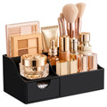 HBlife Makeup Organizer with Drawer – Cosmetic Storage for Vanity, Bathroom Countertop & Dresser, Skincare Organizer with Brush Holder, Beauty Display Case (Clear)