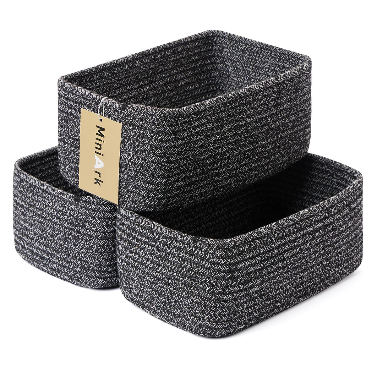 MiniArk Small Storage Baskets for Organizing | Closet Organizer Bins | Shelf Toy Basket | Woven Rope Baskets | Cube Decorative Box | Shallow Basket | L11.5xW7.5xH4.7| Brown