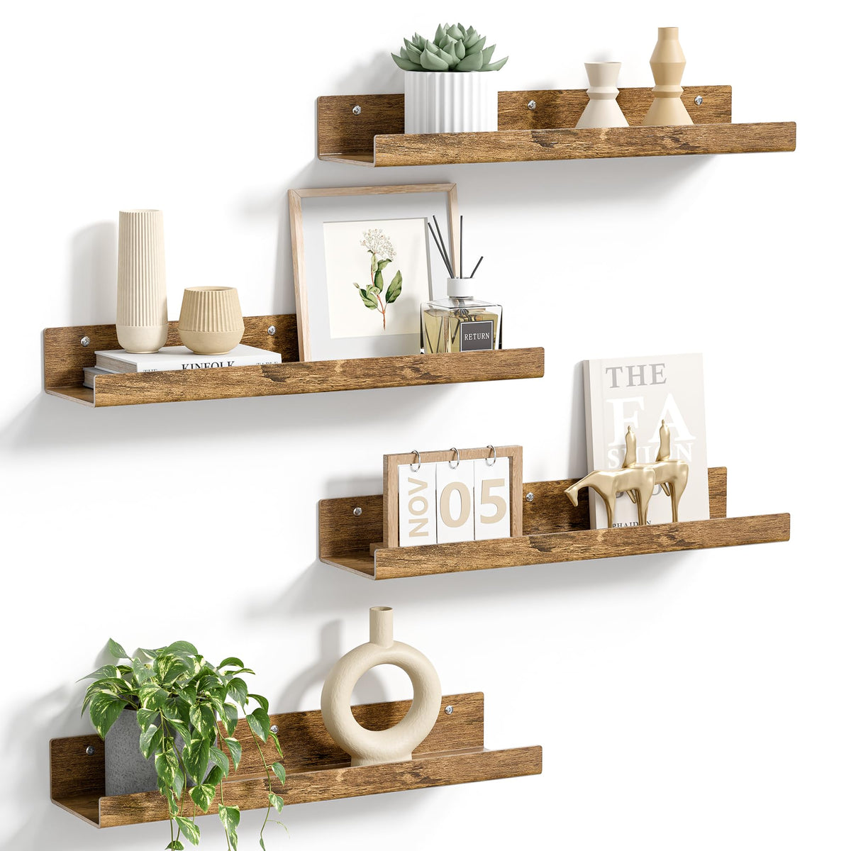 upsimples 4 Pcs 15" Acrylic Shelves for Wall Storage and Organizer, Clear