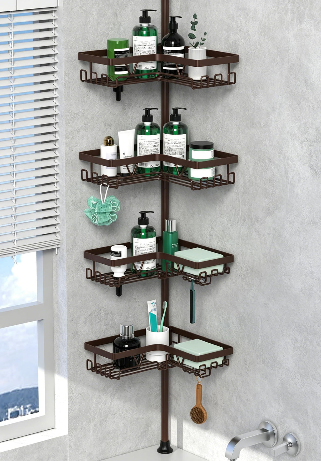 DAOYA Corner Shower Caddy Tension Pole 4 Tier Shower Caddy Organizer Black