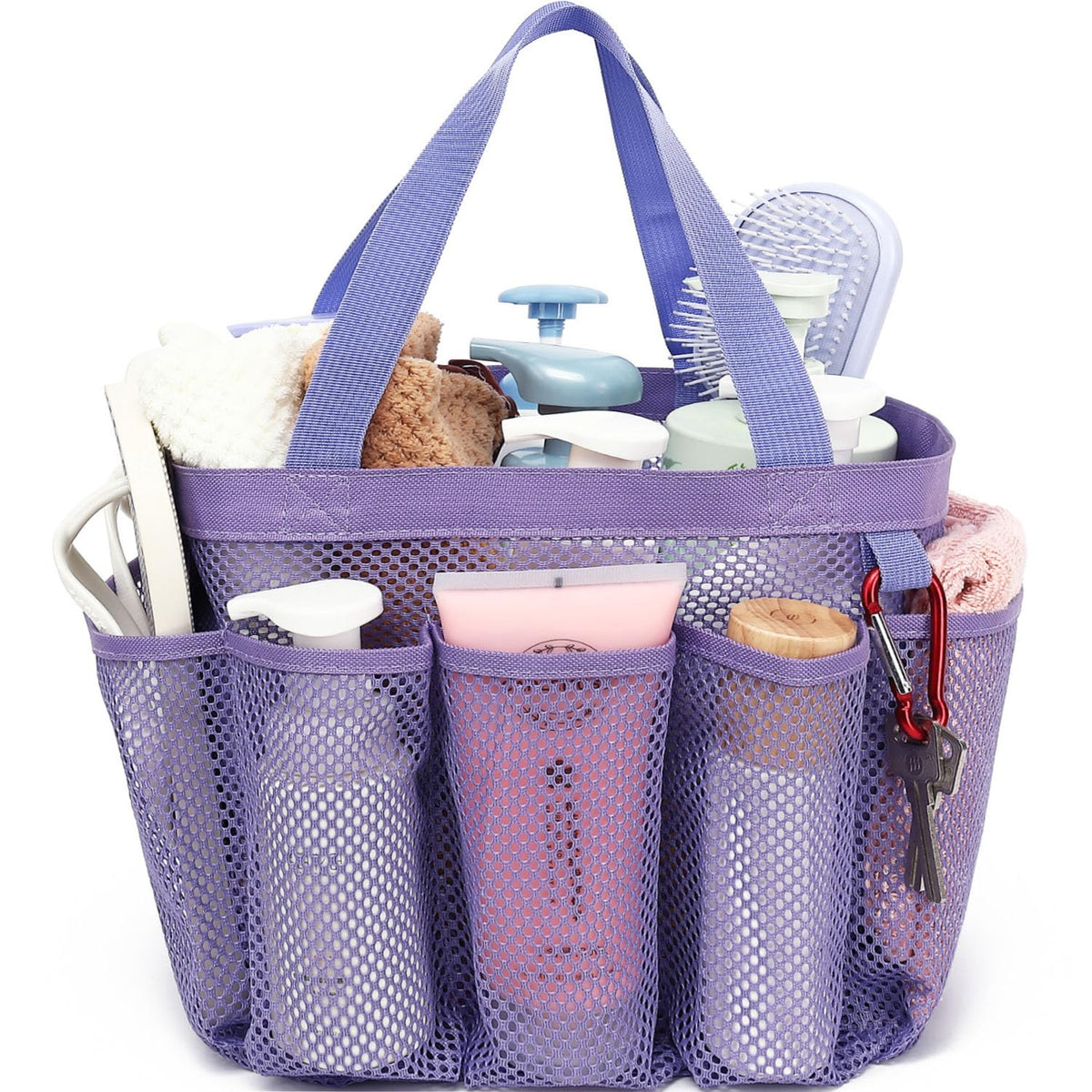 Fammart Mesh Shower Caddy Portable for College Dorm Room Essentials, Odorless Polyester Large Shower Tote Bag with Dual Handles, 8-Pocket Quick-Dry Toiletry Organizer for Travel, Beach, Camping, Gym