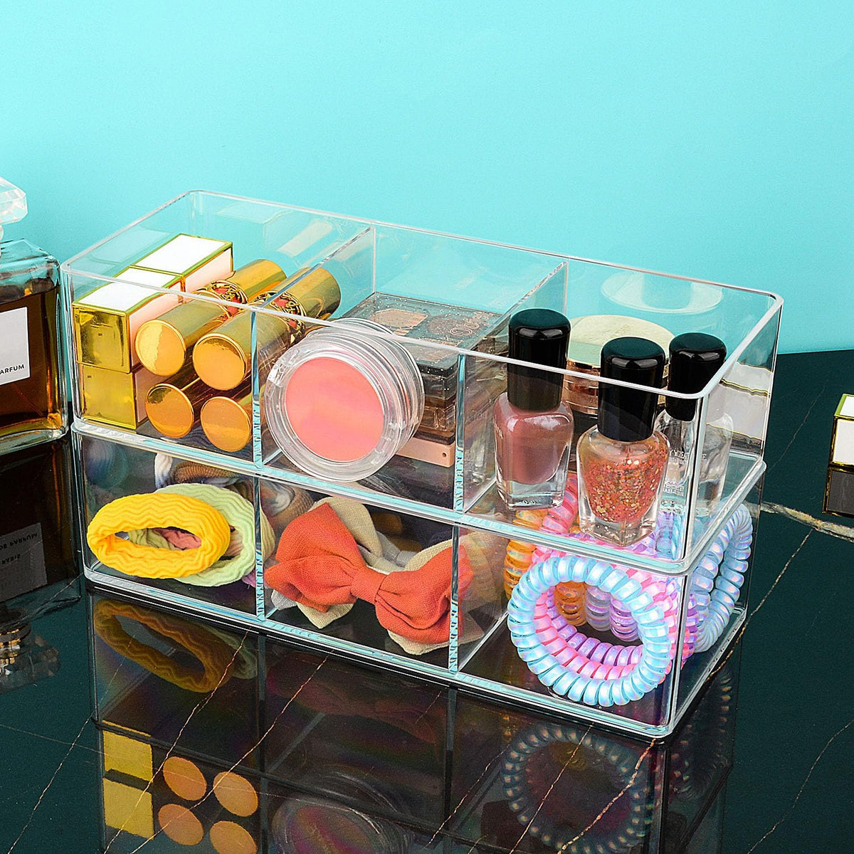 JessLab Acrylic Organizers, Bathroom Organizer for Drawer, Cosmetic Display Cases for Vanity, Countertop, Desk, Kitchen, and Makeup Storage, 3-Section