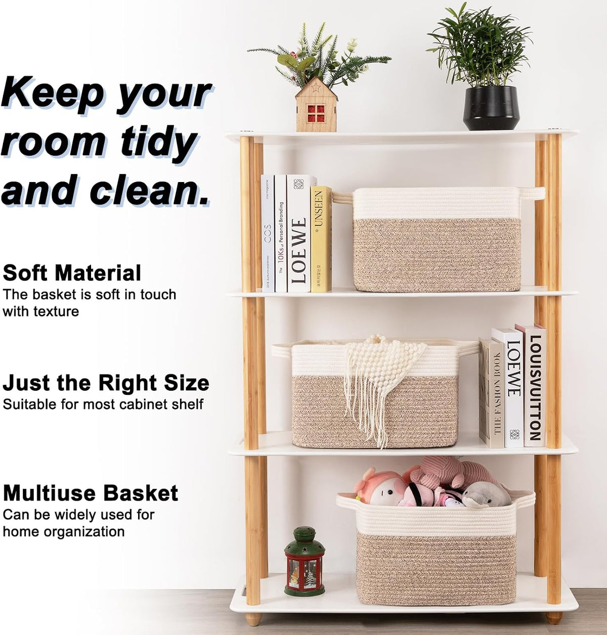 OIAHOMY 3-Pack Storage Basket Organizing Woven Basket for Shelves Brown