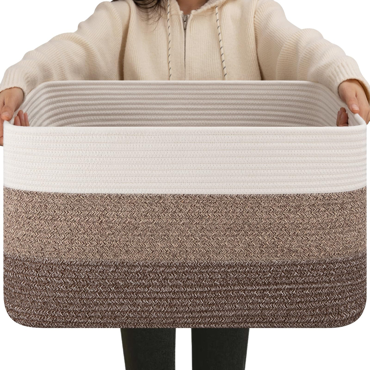 OIAHOMY Blanket Basket Laundry Basket Dog Toy Basket 75L Gradient Brown