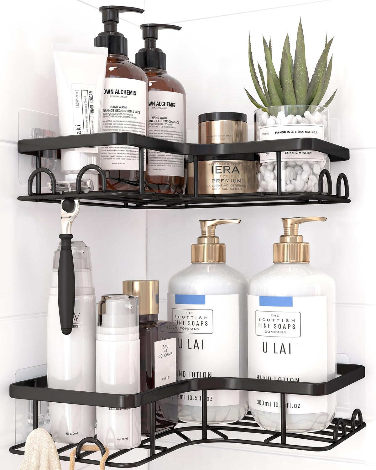 Sakugi Black Corner Shower Caddy Adhesive No Drilling Bathroom Shelves