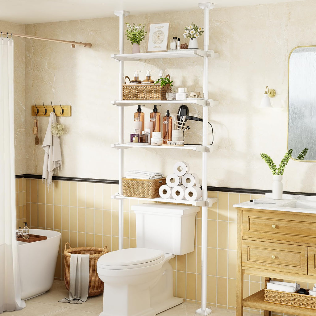 Over The Toilet Storage Shelf No Drill 4-Tier Adjustable Bathroom Organizer
