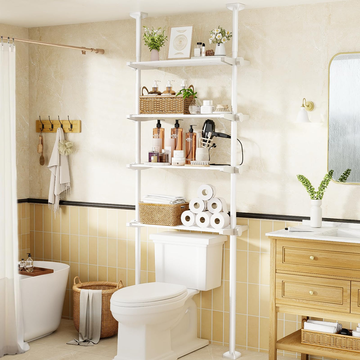 Over The Toilet Storage Shelf No Drill 4-Tier Adjustable Bathroom Organizer