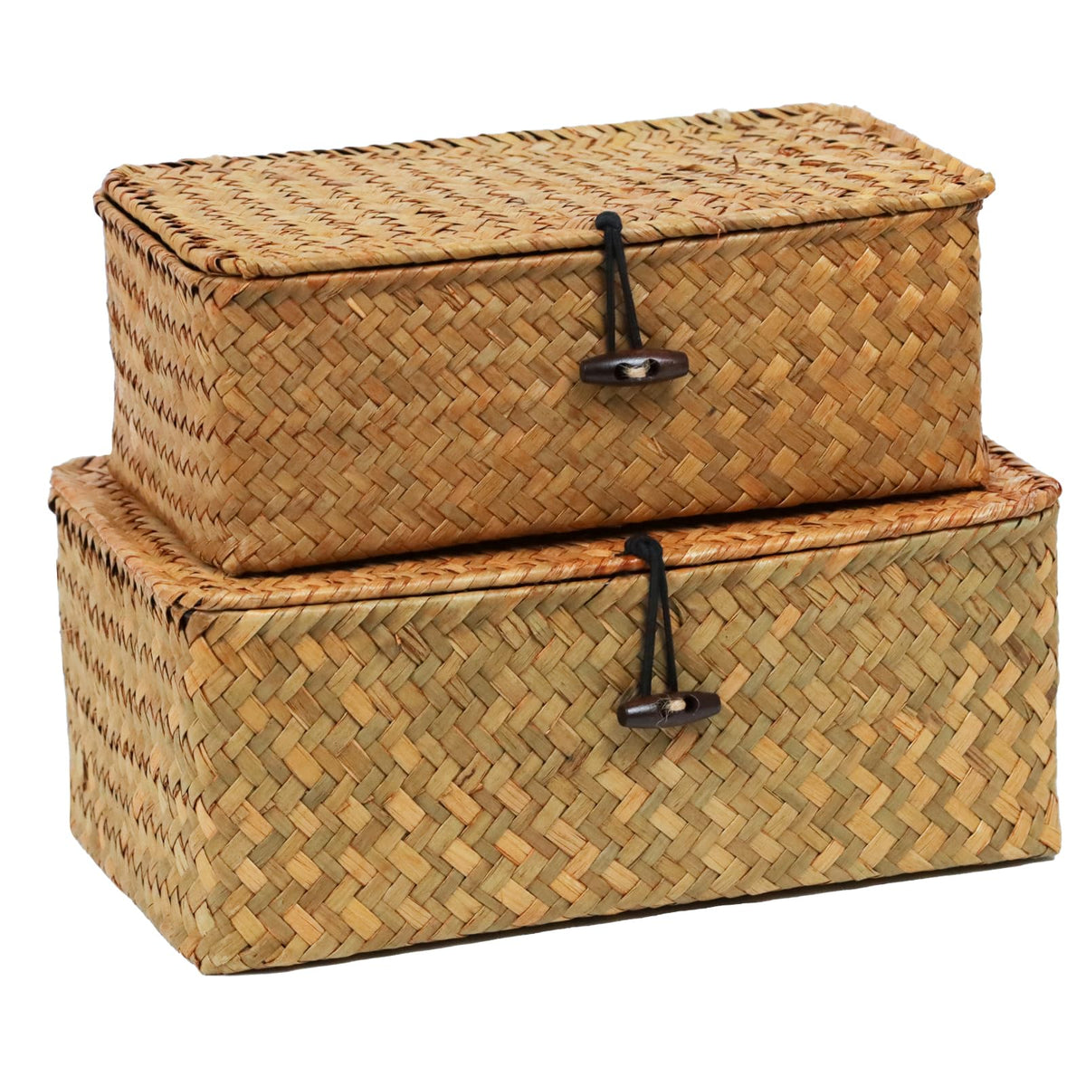 Wicker Storage Basket with Lid, Seagrass Storage Baskets for Organizing