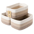 MiniArk Small Storage Baskets for Organizing | Closet Organizer Bins | Shelf Toy Basket | Woven Rope Baskets | Cube Decorative Box | Shallow Basket | L11.5xW7.5xH4.7| Brown