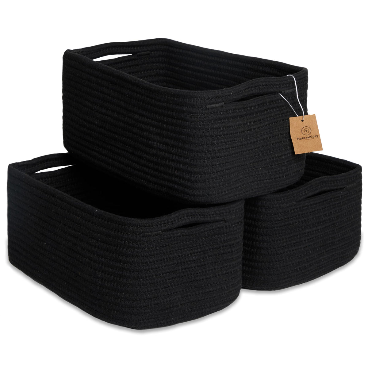 NaturalCozy 11.8"x8"x4.5” Storage Baskets for Shelves 3 Pack | Cotton Rope Woven Small Baskets for Organizing | Small Storage Bins for Nursery, Bathroom, Closet, Cube Shelf, Decorative, Gift Basket