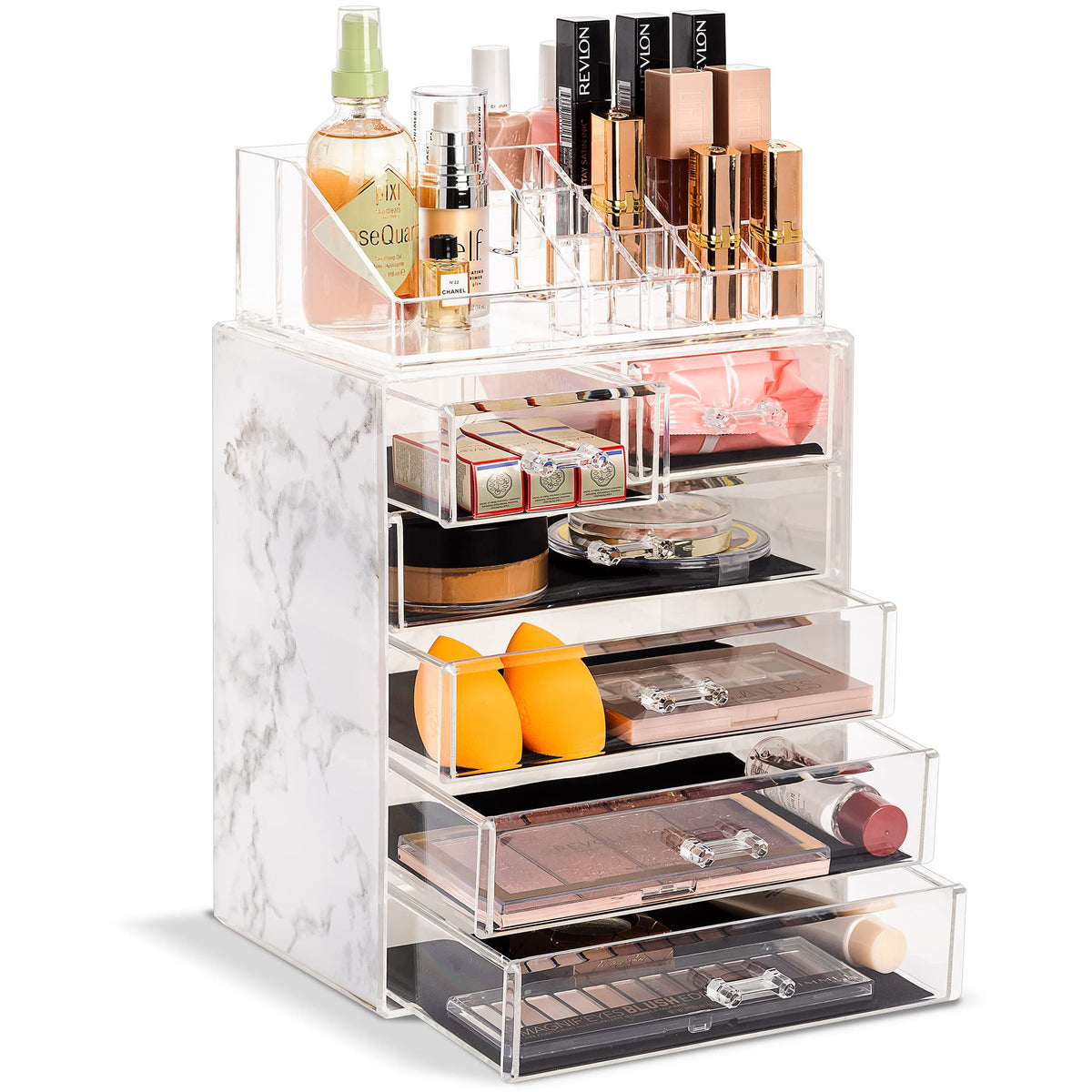 Sorbus Makeup Organizer, 6-Drawer Acrylic 2-Piece Set (Clear)