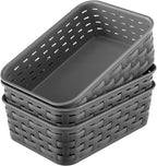 3 Pack Small Plastic Basket, Storage Bin Baskets for Organizing, Pantry Organizer Household Wicker Storage for Laundry Room, Bedrooms, Kitchens, Cabinets, Countertops, Dark Gray