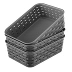 3 Pack Small Plastic Basket, Storage Bin Baskets for Organizing, Pantry Organizer Household Wicker Storage for Laundry Room, Bedrooms, Kitchens, Cabinets, Countertops, Dark Gray