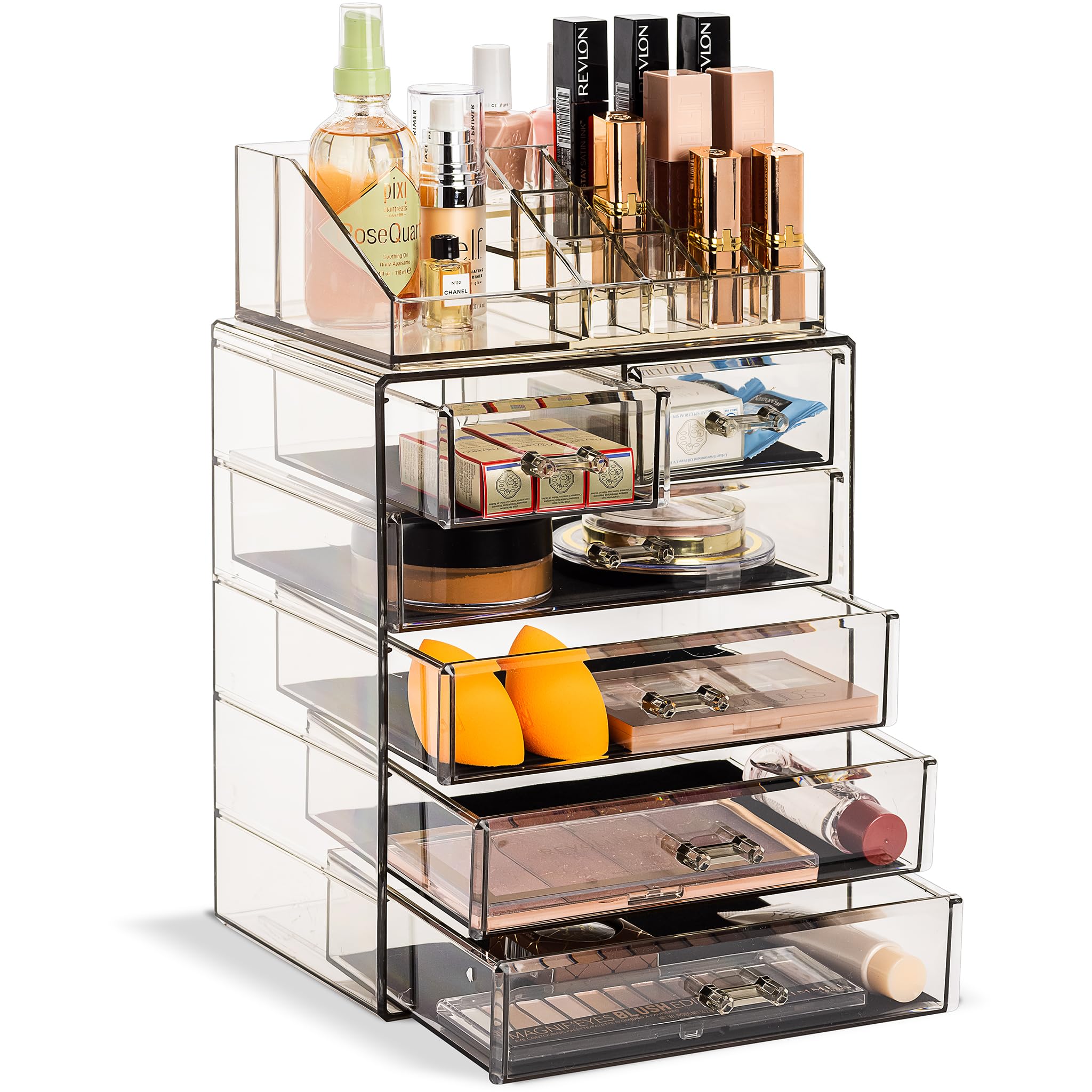 Sorbus Makeup Organizer, 6-Drawer Acrylic 2-Piece Set (Clear)