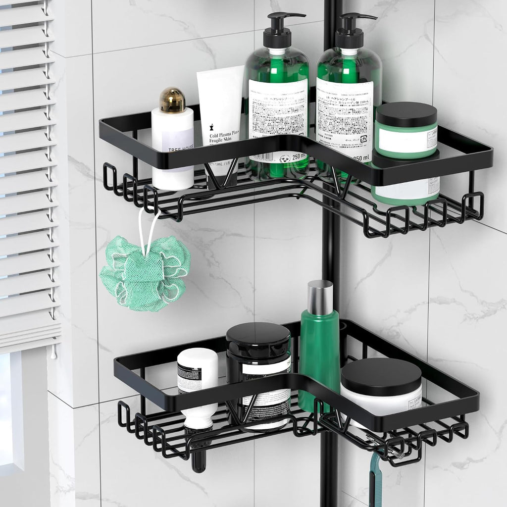 DAOYA Corner Shower Caddy Tension Pole 4 Tier Shower Caddy Organizer Black