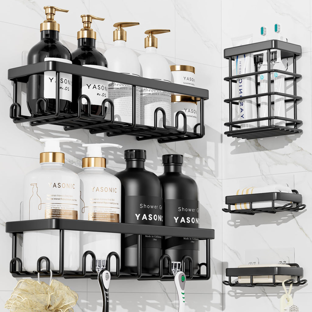 YASONIC Shower Caddy Adhesive, Rustproof Shower Organizer, Wall Shower Rack