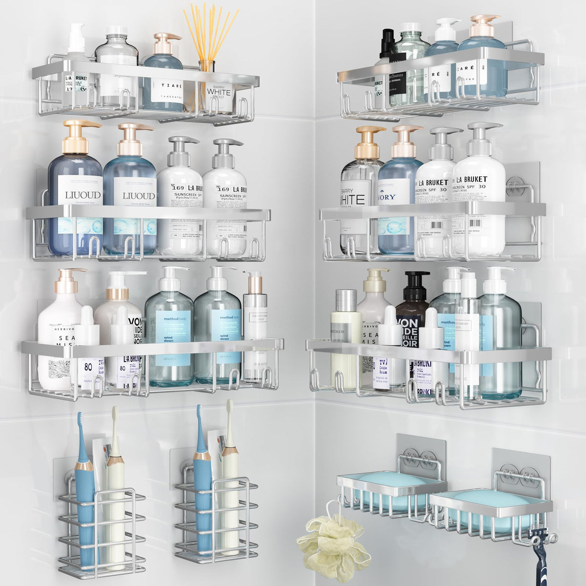 Liuoud 5 Pack Shower Caddy for Inside Shower, Gold Bathroom Storage Decor